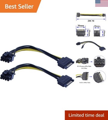 2 Pack 15-Pin SATA Male to 8 Pin 6+2 Pin PCI-Express Female Video Card Power ...