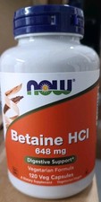 Now Foods Betaína HCL, 648 mg, 120 Cápsulas Vegetales Ahora Betaína.