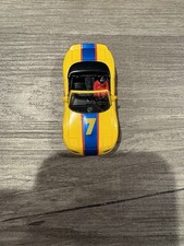 1992 TYCO Mazda Miata 7 Slot Car BODY - Yellow / Blue Racing Stripe Convertible