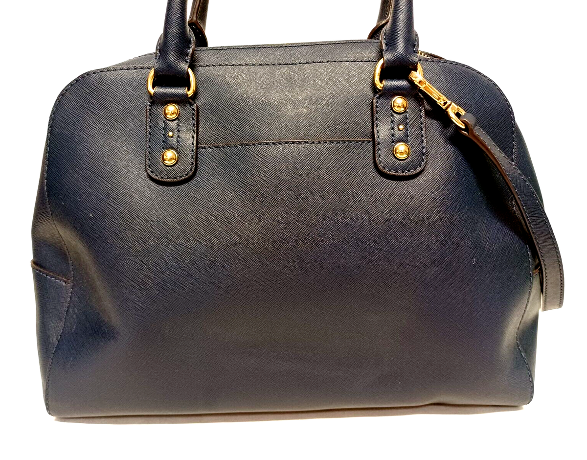 MICHAEL KORS SANDRINE NAVY SAFFIANO LEATHER SATCHEL SHOULDER