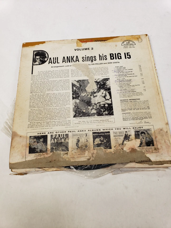 Paul Anka Sings His Big 15 Vol. 2 ABC-390 33 RPM 12" Vinyl LP Record - Image 2 of 4