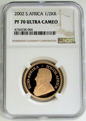 2002 GOLD SOUTH AFRICA 1/2 OZ KRUGERRAND PROOF COIN NGC PF 70