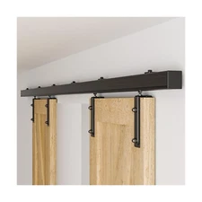 12FT/144'' Box Rail Exterior Sliding Barn Door Hardware Kit for Double Door A...