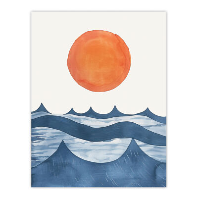 Sommer Sonne über Ozean Wellen Abstrakt Aquarell Wandbild Poster Druck