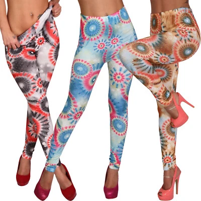 Leggings Hose Indisch Kreis High Waist Nieten Bunt blickdicht Sommer hoher Bund - Bild 1 von 2