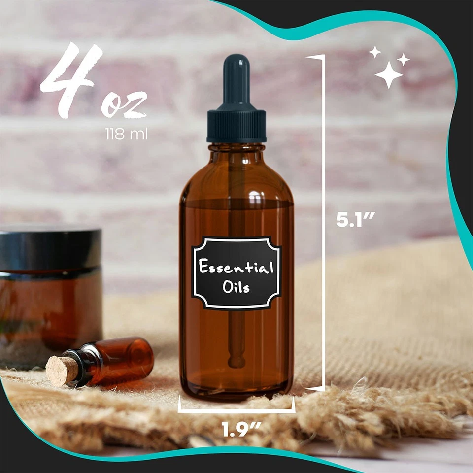 Бутылка для пипетки из янтарного стекла Nevlers 4 унции (комплект из 48) | Включает этикетки - Изображение 2 из 4