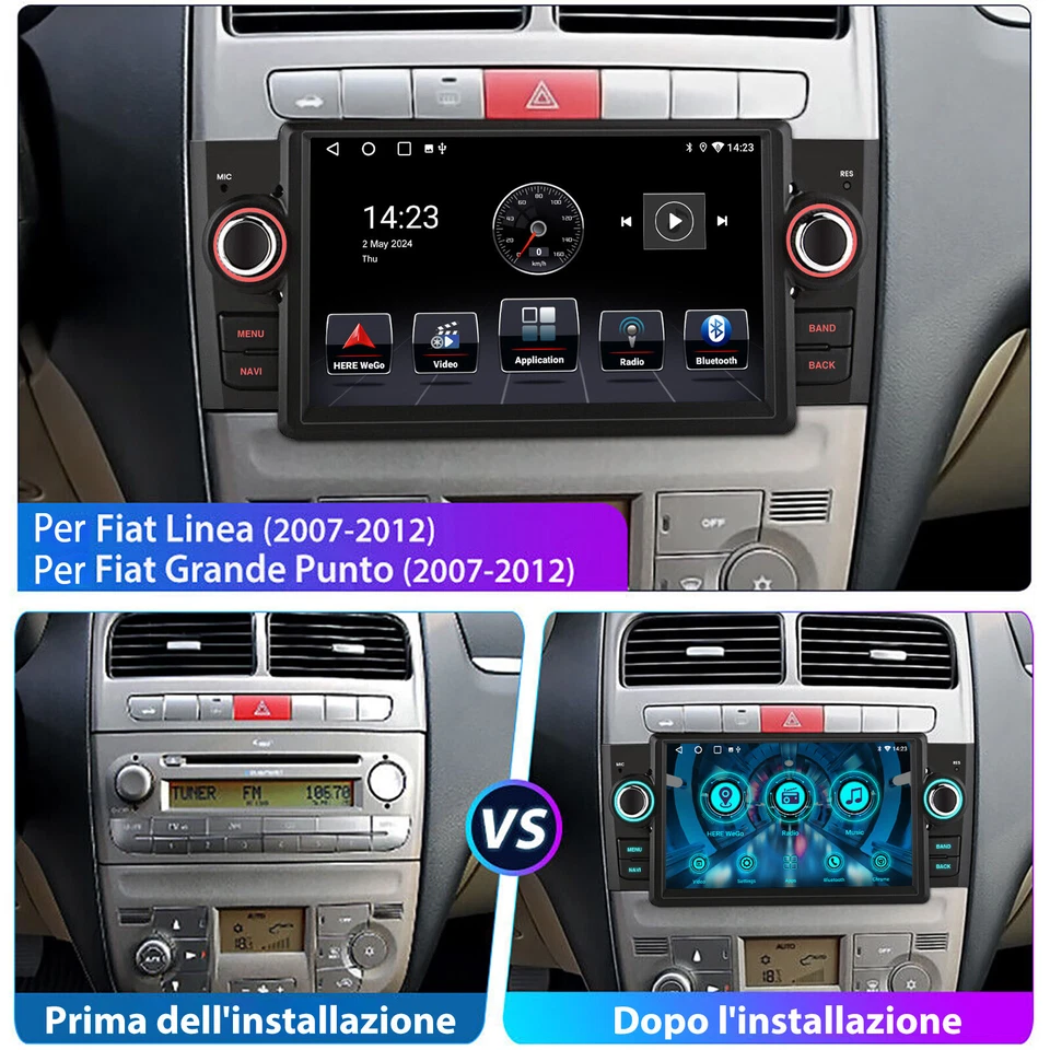Android 14 Autoradio Carplay Per Fiat Grande Punto Linea 2007-2012 GPS Navi WIFI - Immagine 4 di 4