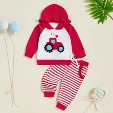 NEW Valentine's Day Tractor Baby Boys Girls Hooded Sweatshirt & Pants Outfit