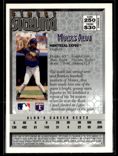 1996 Topps Finest Sterling #250 Moises Alou Montreal Expos - Foto 2 di 2