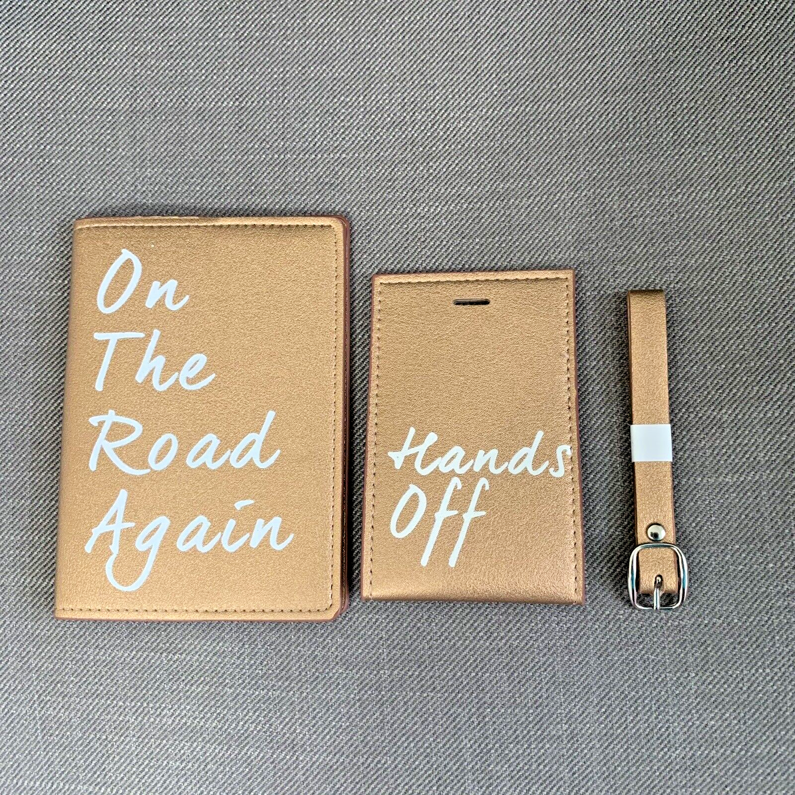 Understated Rose Gold Leather Passport Holder with Luggage Tag On The Road Again-image