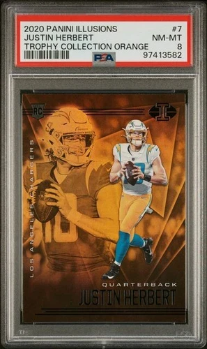 2020 Panini Illusions #7 Justin Herbert RC Trophy Collection Orange Rookie PSA 8