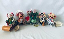 Lot of 7 Annalee Felt Mouse Mice Dolls Santa Heart Auction Times Pilgrims Flower