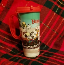 DISNEY PARKS CHRISTMAS TRAVEL MUG CUP W/ LID MICKEY ON SLEIGH W/ HORSE~NEW~2019
