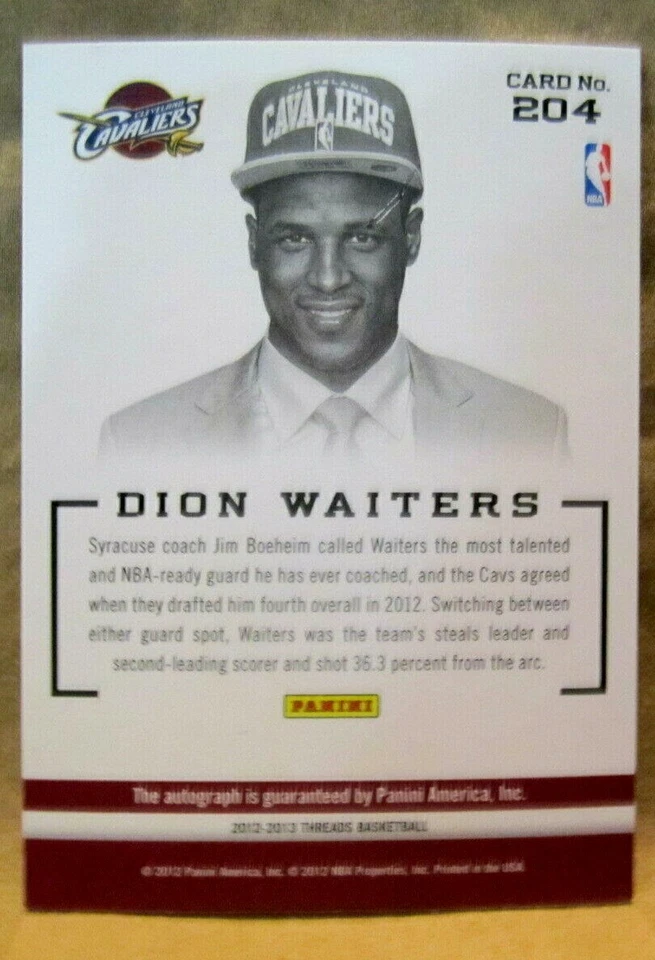 Dion Waiters 2012-13 Panini Threads Rookie Autograph Auto!Cavaliers G/F RC-V2 - Image 2 of 4
