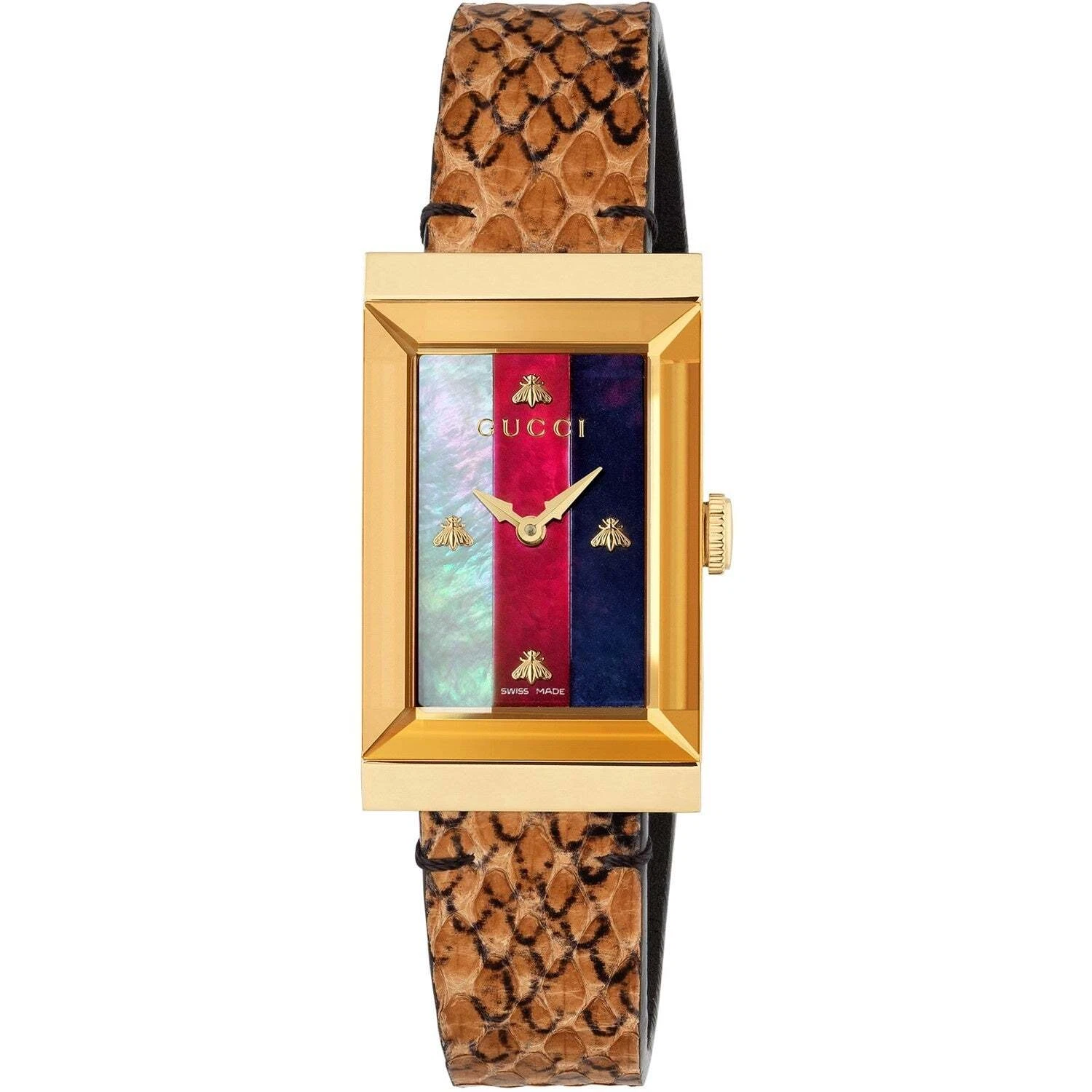 Montre femme en cuir marron Gucci YA147402 cadre G 21 mm