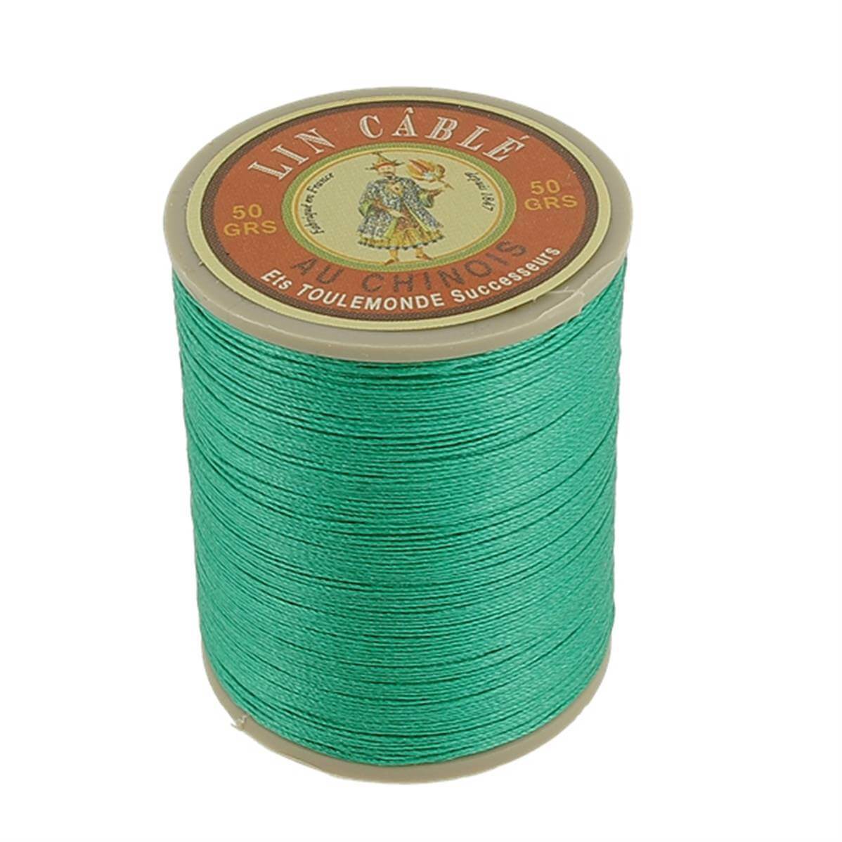Fil de lin Au Chinois câblé glacé 532 vert gazon en bobine de 250m pour couture cuir
