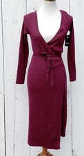 GUESS Womens Wine Plum Purple Crossover Long Sleeve Ribbed Midi Dress Sz S