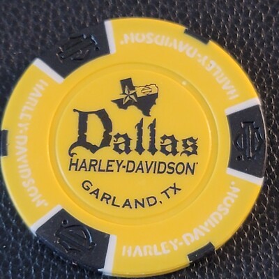 DALLAS HD ~ TEXAS (Yellow/Blk Garland B&S stamp) Harley Davidson Poker Chip