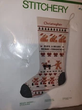 Sunset Stitchery 2032 Beary Merry Stamped Embroidery Christmas Stocking Kit
