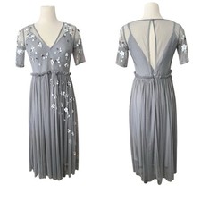 ASOS Light Grey Tulle Embellished Floral Cocktail Dress Size 4 Fairy Whimsical