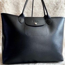Longchamp Le Pliage City L Tote Bag Leather Black Used Authentic