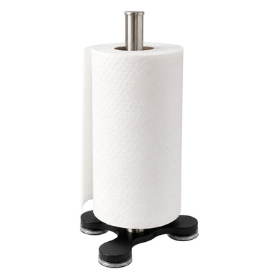 Paper Towel Holder Countertop Stainless Steel Black Suction Base Kitchen Roll