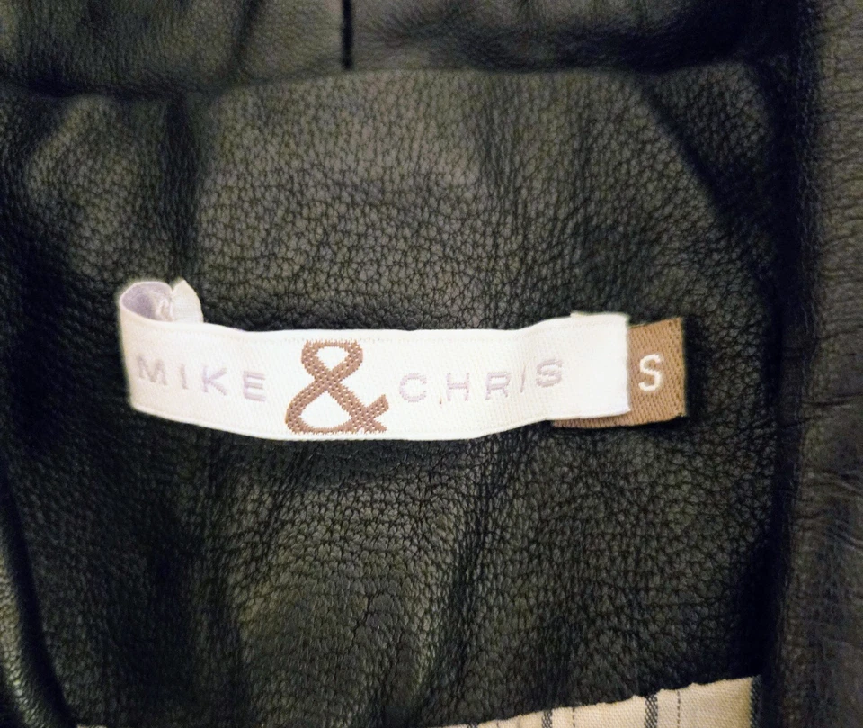 Chaqueta de cuero para mujer Mike & Chris chaqueta de bombardero de cuero negra pequeña Foto 4 de 4