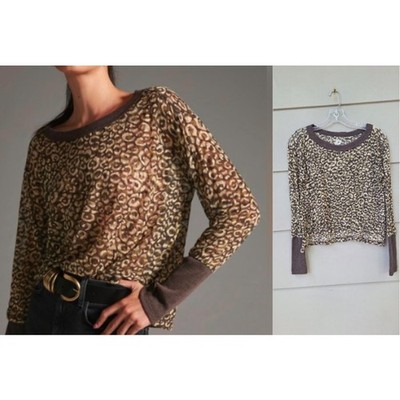 Anthropologie PILCRO Boxy Heritage Cheetah Semi Sheer Long Sleeves Top  Size S