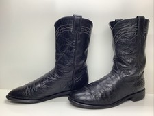 VTG MENS JUSTIN WESTERN ROPER SMOOTG OSTRICH SKIN  BLACK BOOTS SIZE 9 D