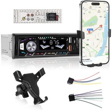 Single 1DIN Car Radio Stereo In-dash FM/USB/AUX/TF Bluetooth Audio Phone Holder