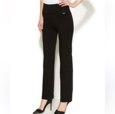 TAHARI Straight Ankle Leg Pull On Knit Pants S Small Black Ponte EUC 75
