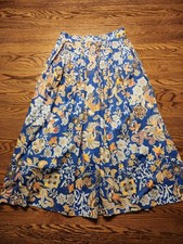 J McLaughlin Bronte Neo Fowler Blue Floral Birds Midi Skirt Size 2 With Pockets