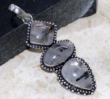 925 Silver Plated Natural Black Rutile Pendant 2.4" Long Best Seller Gift AU n75