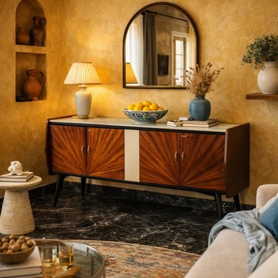 Vintage Anrichte Exotische Hölzern Furniert Design der 50er Jahre Originell - Bild 1 von 4