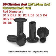 1.5mm 1.7mm 2mm 8mm Black SUS304 steel Half hollow rivet Flat round head rivets