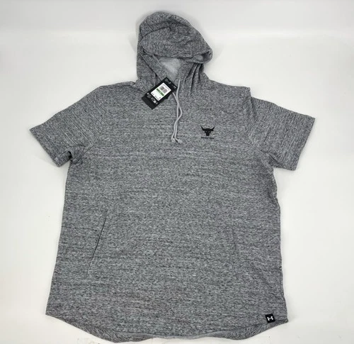 Under Armour Project Rock Hoodie Mens Large PR Short Sleeve Terry Grey Gym Lift - product listing photo