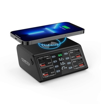 USB Charger, ASOMETECH 100W 8 Port Multiple Charging Station with 4 Black 