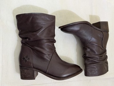 Patricia Nash Monte Nut Brown Soft Leather Boho Slouch Boots Block Heel 5.5/35.5