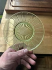 Two Vintage Green Depression Uranium Glass 6" Plate Hazel Atlas Ribbon Pattern