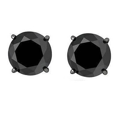 2Ct Black Gold Round Black Diamond Push Back Studs Earrings 14k Gold