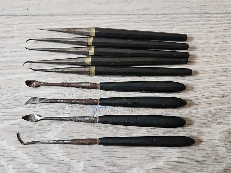 9- Antique Dental Tools. Picks.