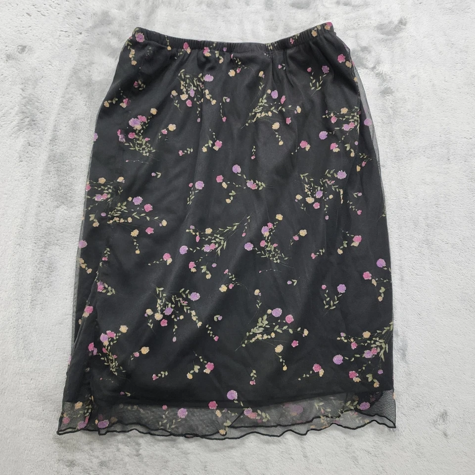 Falda Bug Vintage Moda Para Mujer S Negra Rosa Brillo Floral Malla Transparente Forrada Foto 2 de 4