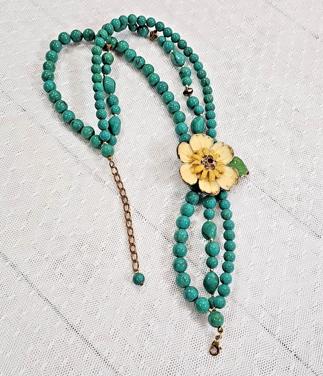 Statement Necklace Multi-Strand Plastic Green Bea… - image 7
