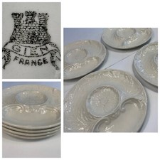 4 Vintage Gien France Oyster Artichoke Plates 9.25" Embossed Leaf White 8 Avail.