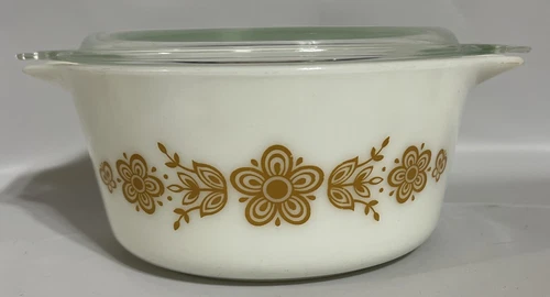 Pyrex Butterfly Gold 474-B - 1 1/2 Qt. Casserole Dish - With Lid 474-C Vintage