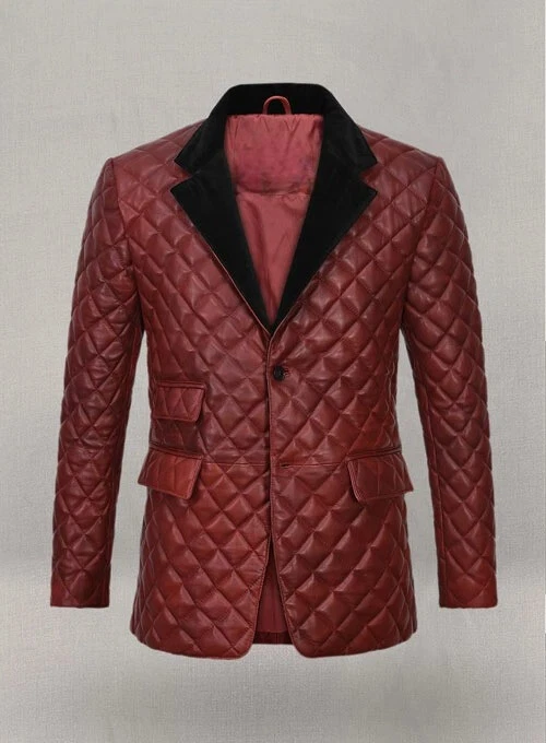 Men's Dark Red Leather Blazer Genuine 100% Soft Lambskin BOCELLI QUILTED blazer