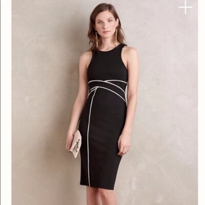Anthropologie Maeve Black With White Piping Cavatina Sheath Dress Size 