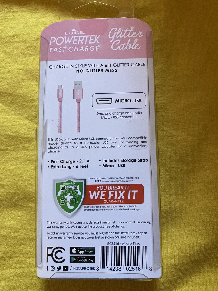 BRAND NEW Glitter Cable Fast Charging FOR MICRO USB  6 FEET - Image 2 of 3