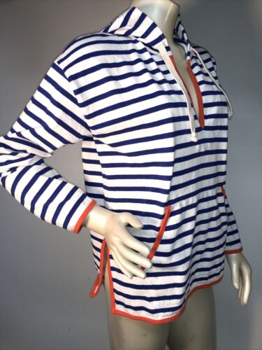 J Crew Weekend Tipped V Neck Hoodie Striped Mariner NWOT Size M Bin-O - Picture 1 of 6