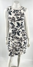 J Crew Factory Sheath Dress 8 White Blue Black Floral Cotton Sleeveless Womens